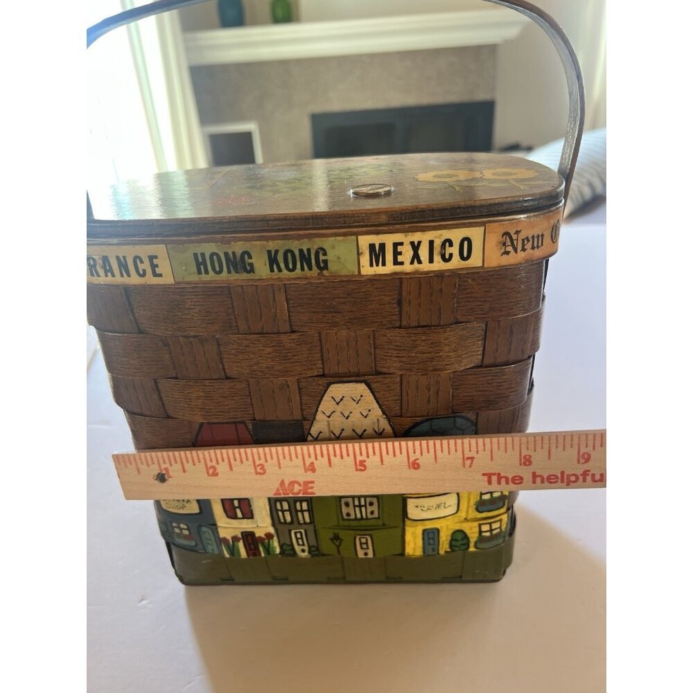 Vintage 80s 1982 Caro-Nan wooden handpainted basket purse California boho hippie - Picture 16 of 16
